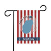 Garden flag with red and white stripes, Lake Pulaski map, and "The Smith Family" text.
