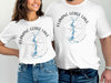 Flaming Gorge Lake Wyoming compass design on white t-shirts.