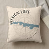 Cream pillow with Atsion Lake map and compass design, text reads "NEW JERSEY".