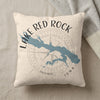 Lake Red Rock Iowa map on a textured beige pillow with a compass rose design.