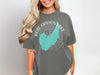 Gray t-shirt with teal Rose Canyon Lake map and compass graphic, "Arizona" text.