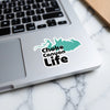 Choke Canyon Life sticker on a laptop keyboard.