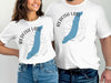 White t-shirts with "Redfish Lake Idaho" text and a blue lake outline graphic.
