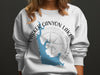White sweatshirt with Parker Canyon Lake Arizona map and compass design.