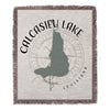 Woven blanket featuring Calcasieu Lake silhouette with compass and "Louisiana" text.