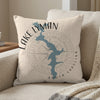 Linen pillow with Lake Lyman South Carolina map, compass rose, and text.