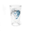 Glass with blue Lake Charleston map graphic and compass rose design.