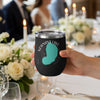Black tumbler with turquoise shape and "NEWNANS LAKE FLORIDA" text.