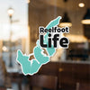 Teal lake outline sticker with "Reelfoot Life" text on glass.
