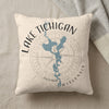 Decorative pillow with Lake Michigan map, compass rose, and "Wisconsin" text.