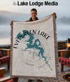 Tapestry blanket featuring a map of Evergreen Lake, Illinois and a compass rose.