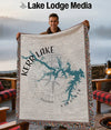Blanket with Kerr Lake map design and compass rose.