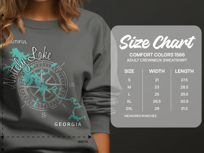Comfort Colors 1566 sweatshirt size chart with dimensions.