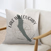 Pillow with Lake Willoughby silhouette, compass rose, and "Vermont" text.