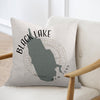 Throw pillow with Black Lake map and compass graphic, New York.