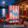 Personalized Pearl Lake Wisconsin garden flag with red and white stripes.