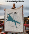 Throw blanket with Canyon Lake, Arizona map design and compass graphic.