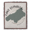 Woven blanket with Lake Quinault map outline, compass rose, and "Washington" text.