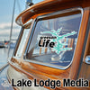 Greeson Life logo sticker on boat window with Lake Lodge Media text.