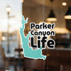 Teal silhouette overlaying black text that reads "Parker Canyon Life."