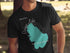 Black t-shirt with teal Ossipee Lake map and "Beautiful Ossipee Lake, New Hampshire" text.