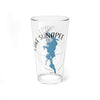 Clear glass pint glass with Lake Sunapee map and compass design, New Hampshire.
