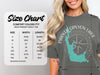 Comfort Colors 1717 heavyweight adult tee size chart showing width and length measurements in inches.