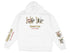 White hoodie with "Lake Life" and "Arcadia Lake Oklahoma" text and graphics.