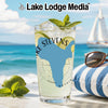 Tall glass with drink and Lake Stevens map on beach background.