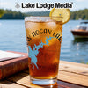 Glass of iced tea with a lemon slice, featuring "New Hogan Lake" map and compass design.