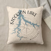 Pillow with Stockton Lake map and compass rose design, "Stockton Lake Missouri" text.
