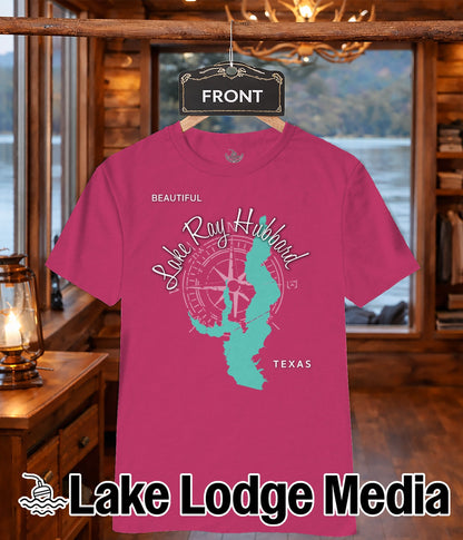 Pink t-shirt with "Lake Ray Hubbard Texas" and compass design.