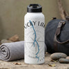 White water bottle with Kentucky Lake map and compass design.