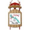 Wooden sled ornament with "Merry Christmas From Bass Lake" text and map outline.