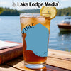 Glass of iced tea with lemon, featuring a blue Minnesota outline and "Lake Lodge Media" logo.