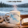 White mug with "Percy Priest Lake Tennessee" and a compass design.