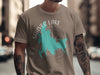 Shaver Lake California graphic tee with compass and lake outline.