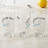 Three clear glasses featuring "Cherokee Lake Tennessee" and compass rose designs.