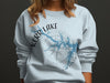 Light blue sweatshirt with Kerr Lake Virginia map and compass rose graphic.