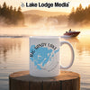 White mug with Big Sandy Lake, Minnesota map and compass design.