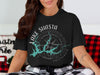 Black t-shirt with Lake Shasta, California and compass design.