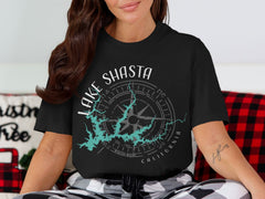 Lake Shasta California Map Comfort Colors T-Shirt | Custom Lake Life Gift | Personalized Family Reunion Bach Crew Boat Captain Shirt