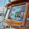 Turquoise Michigan outline logo with "Lake Michigan Life" text, and "Lake Lodge Media" branding.