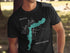 Black t-shirt with teal Baker Lake, Washington map and compass graphic.