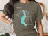 Olive t-shirt with lake map graphic and "Lake Sammamish Washington" text.