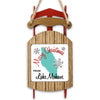 Ornament with red sled and wood frame reading "Merry Christmas From Lake Mohave."