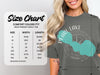 Comfort Colors 1717 heavyweight adult tee size chart with width and length measurements.
