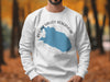 White sweatshirt with Round Valley Reservoir map and compass design, New Jersey.