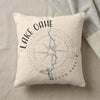 Pillow with Lake Oahe map and compass graphic, "South Dakota" text.
