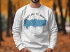 White sweatshirt with Grand Lake St. Marys, Ohio, compass design.